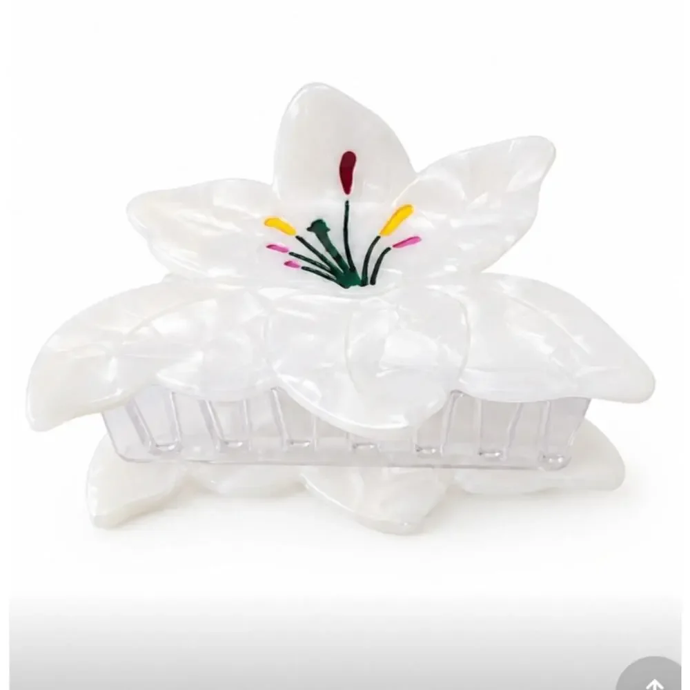 Acetate White Floral Hair Claw Clip New